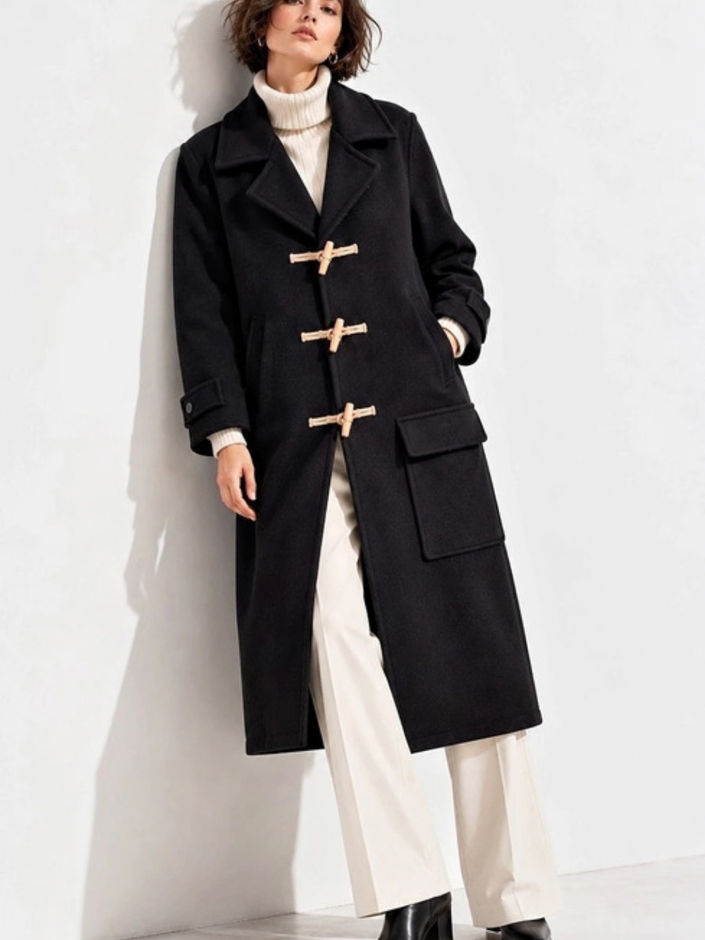 ZARA Limited Edition Wool Duffle Coat Black Toggle Coat Minimalist Old Money M